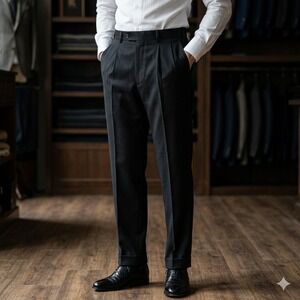 Zanella Bennett Dress Pants Mens 36x30 Black Wool Pleated Cuffed Made in Italy